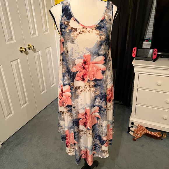 Floral Tropical Vacation Dress Coverup Cover Up Tank Soft Mini XL Orange - Picture 2 of 3